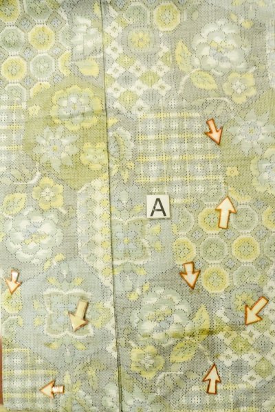Photo14: P0409D Vintage Japanese kimono Pale Teal TOKAMACHI-TSUMUGI for women / Silk. Flower (Grade C) (14)