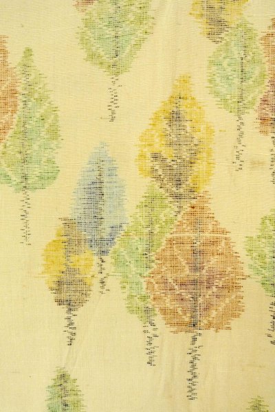 Photo5: P0409E Vintage Japanese kimono Ivory TSUMUGI pongee for women / Silk. Tree (Grade B) (5)