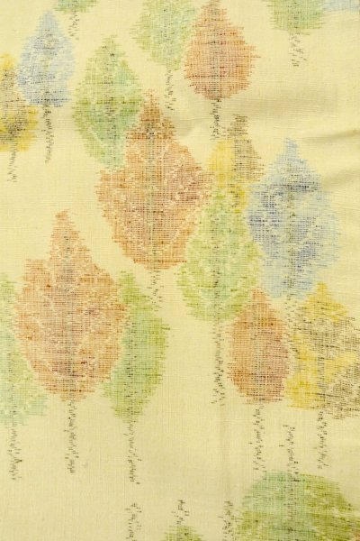 Photo7: P0409E Vintage Japanese kimono Ivory TSUMUGI pongee for women / Silk. Tree (Grade B) (7)
