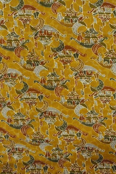 Photo4: P0409F Vintage Japanese kimono Brown TSUMUGI pongee for women / Silk. Boat (Grade B) (4)