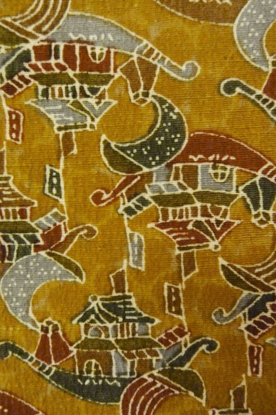 Photo5: P0409F Vintage Japanese kimono Brown TSUMUGI pongee for women / Silk. Boat (Grade B) (5)