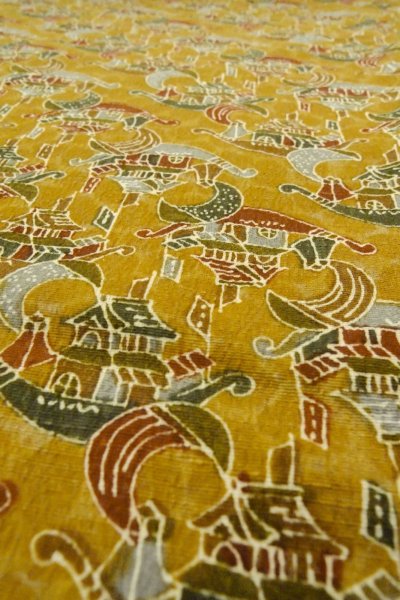 Photo8: P0409F Vintage Japanese kimono Brown TSUMUGI pongee for women / Silk. Boat (Grade B) (8)