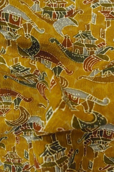 Photo10: P0409F Vintage Japanese kimono Brown TSUMUGI pongee for women / Silk. Boat (Grade B) (10)