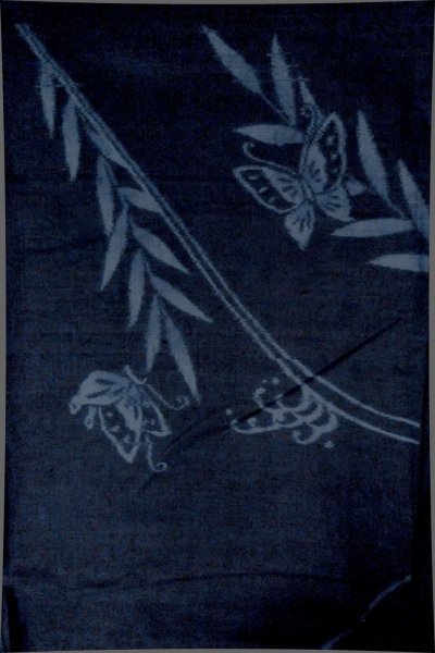 Photo1: Mint P0409G Vintage Japanese kimono Dark Indigo Blue TSUMUGI pongee for women / Silk. Butterfly (Grade A) (1)