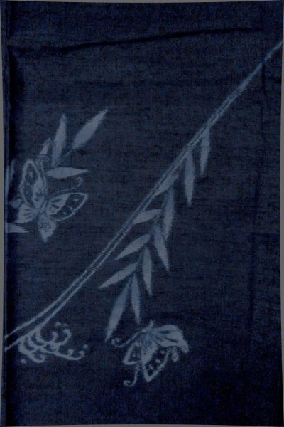 Photo4: Mint P0409G Vintage Japanese kimono Dark Indigo Blue TSUMUGI pongee for women / Silk. Butterfly (Grade A) (4)