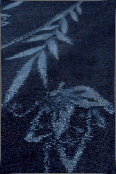 Photo7: Mint P0409G Vintage Japanese kimono Dark Indigo Blue TSUMUGI pongee for women / Silk. Butterfly (Grade A) (7)