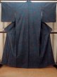 Photo2: P0409H Vintage Japanese kimono Navy Blue TSUMUGI pongee for women / Silk. Chrysanthemum (Grade B) (2)
