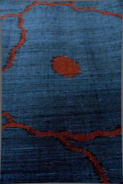 Photo9: P0409H Vintage Japanese kimono Navy Blue TSUMUGI pongee for women / Silk. Chrysanthemum (Grade B) (9)