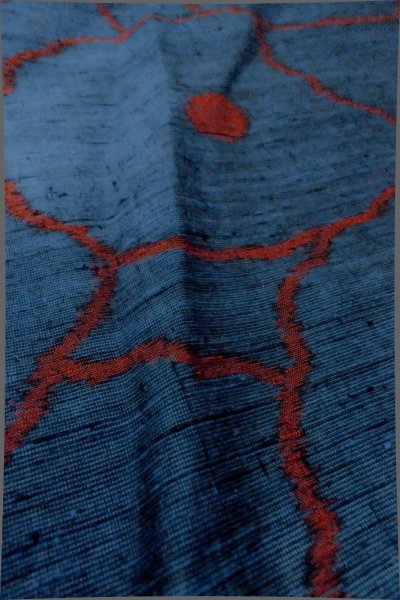 Photo10: P0409H Vintage Japanese kimono Navy Blue TSUMUGI pongee for women / Silk. Chrysanthemum (Grade B) (10)