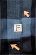 Photo17: P0409I Vintage Japanese kimono Light Indigo Blue TSUMUGI pongee for women / Silk. Plaid Checks (Grade C) (17)