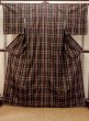 Photo2: Mint P0409J Vintage Japanese kimono Black TSUMUGI pongee for women / Silk. Plaid Checks (Grade A) (2)