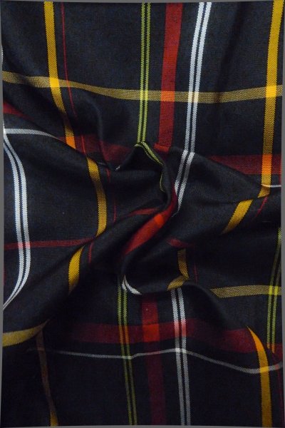 Photo12: Mint P0409J Vintage Japanese kimono Black TSUMUGI pongee for women / Silk. Plaid Checks (Grade A) (12)