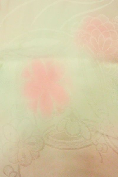 Photo5: P0421A Vintage Japanese kimono Pale Pink JUBAN undergarment for women / Silk. Gradation, Based woven pattern: Cloud, KUMIHIMO rope with tassels, Folding fan (Grade C) (5)