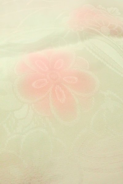 Photo9: P0421A Vintage Japanese kimono Pale Pink JUBAN undergarment for women / Silk. Gradation, Based woven pattern: Cloud, KUMIHIMO rope with tassels, Folding fan (Grade C) (9)