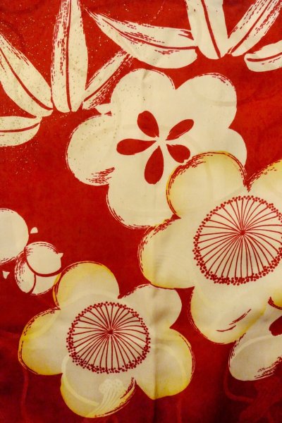 Photo1: P0421C Vintage Japanese kimono Red JUBAN undergarment for women / Silk. UME plum bloom (Grade C) (1)