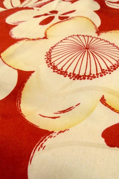 Photo8: P0421C Vintage Japanese kimono Red JUBAN undergarment for women / Silk. UME plum bloom (Grade C) (8)