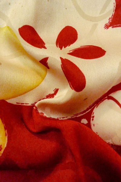 Photo11: P0421C Vintage Japanese kimono Red JUBAN undergarment for women / Silk. UME plum bloom (Grade C) (11)