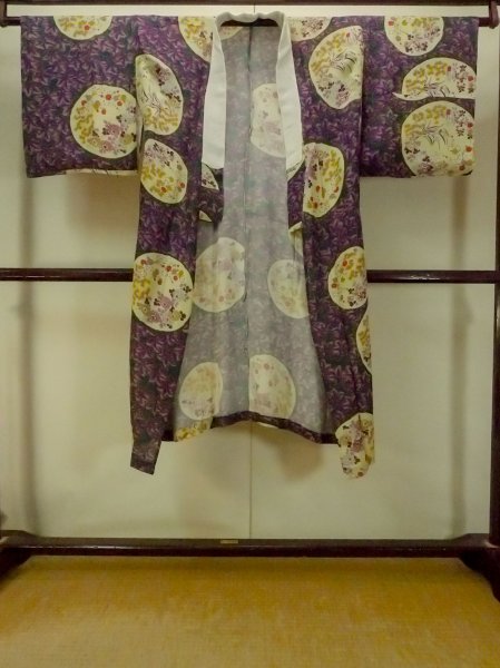 Photo2: P0421D Antique Japanese kimono Dark Green JUBAN undergarment for women / Silk. Peony (Grade D) (2)