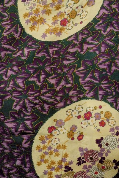 Photo4: P0421D Antique Japanese kimono Dark Green JUBAN undergarment for women / Silk. Peony (Grade D) (4)