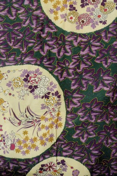 Photo1: P0421D Antique Japanese kimono Dark Green JUBAN undergarment for women / Silk. Peony (Grade D) (1)