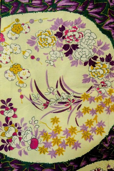 Photo6: P0421D Antique Japanese kimono Dark Green JUBAN undergarment for women / Silk. Peony (Grade D) (6)