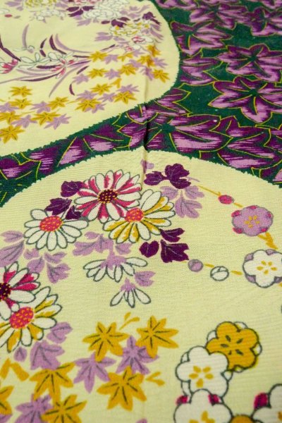 Photo10: P0421D Antique Japanese kimono Dark Green JUBAN undergarment for women / Silk. Peony (Grade D) (10)