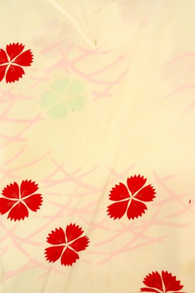 Photo4: P0421F Vintage Japanese kimono Pale Pink JUBAN undergarment for women / Silk. Grass, Fringed pink pattern (Grade D) (4)