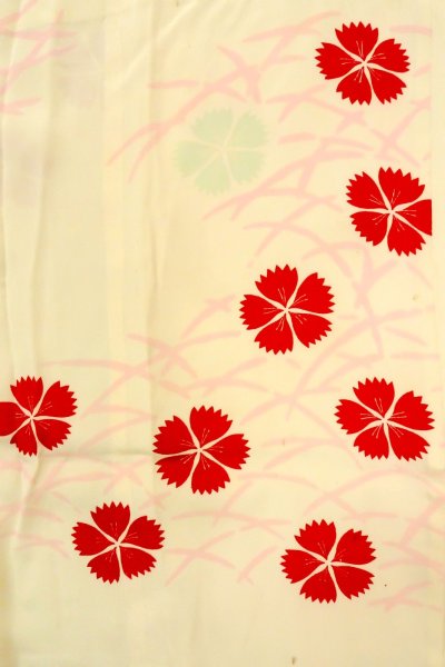 Photo1: P0421F Vintage Japanese kimono Pale Pink JUBAN undergarment for women / Silk. Grass, Fringed pink pattern (Grade D) (1)