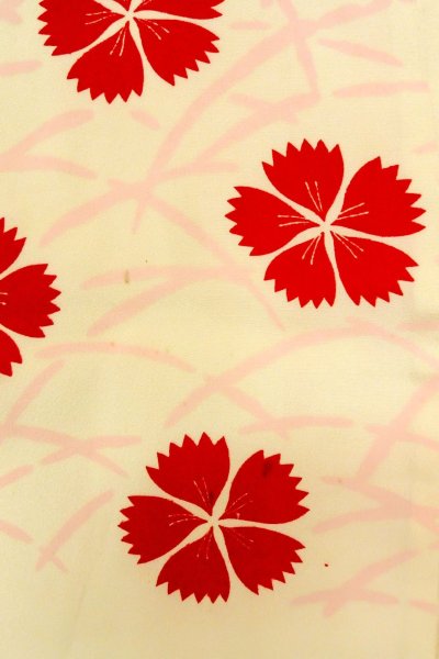 Photo7: P0421F Vintage Japanese kimono Pale Pink JUBAN undergarment for women / Silk. Grass, Fringed pink pattern (Grade D) (7)