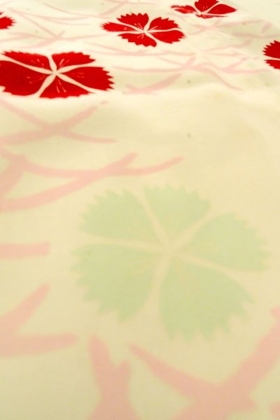 Photo10: P0421F Vintage Japanese kimono Pale Pink JUBAN undergarment for women / Silk. Grass, Fringed pink pattern (Grade D) (10)