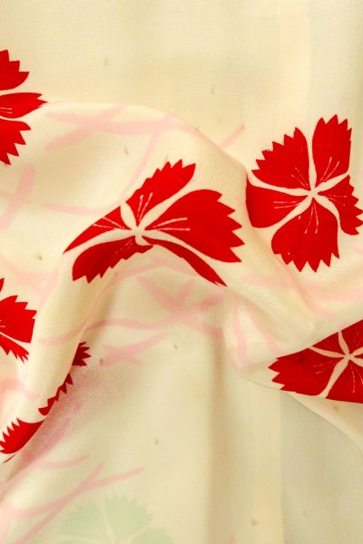 Photo12: P0421F Vintage Japanese kimono Pale Pink JUBAN undergarment for women / Silk. Grass, Fringed pink pattern (Grade D) (12)
