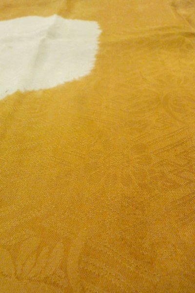 Photo8: P0421I Vintage Japanese kimono Golden Yellow JUBAN undergarment for women / Silk. Gap in a cloud, more damages (Grade C) (8)