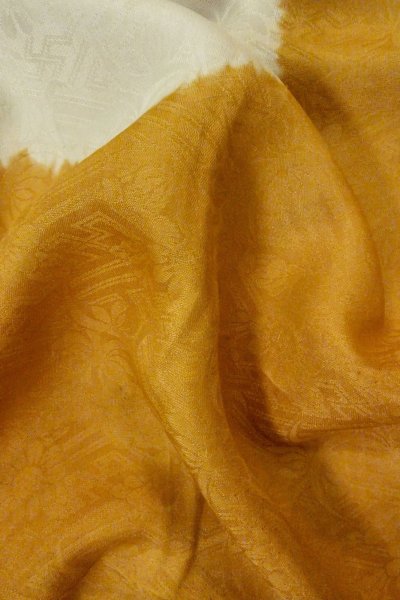 Photo11: P0421I Vintage Japanese kimono Golden Yellow JUBAN undergarment for women / Silk. Gap in a cloud, more damages (Grade C) (11)