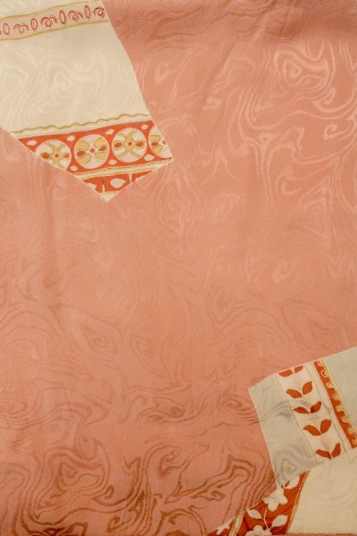 Photo3: P0421R Vintage Japanese kimono Light Coral JUBAN undergarment for women / Silk. Flower (Grade B) (3)