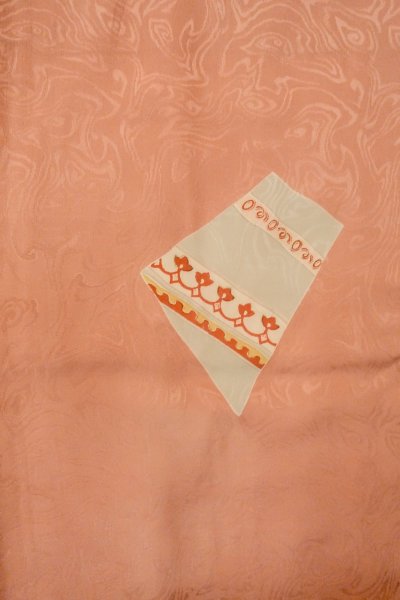 Photo4: P0421R Vintage Japanese kimono Light Coral JUBAN undergarment for women / Silk. Flower (Grade B) (4)