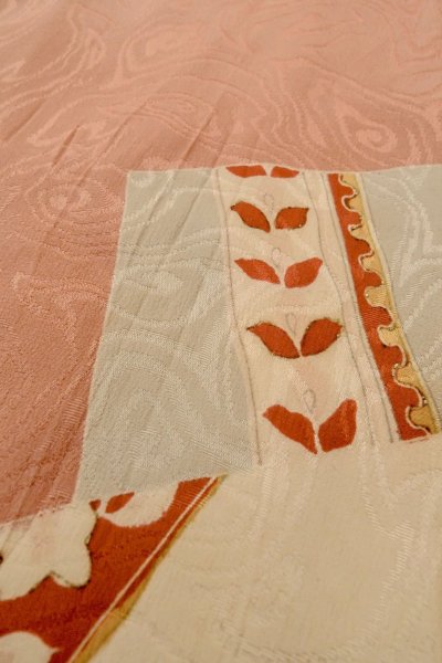 Photo8: P0421R Vintage Japanese kimono Light Coral JUBAN undergarment for women / Silk. Flower (Grade B) (8)