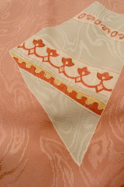Photo9: P0421R Vintage Japanese kimono Light Coral JUBAN undergarment for women / Silk. Flower (Grade B) (9)