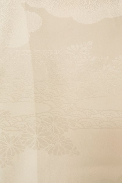 Photo5: P0421S Vintage Japanese kimono White JUBAN undergarment for women / Synthetic., Based woven pattern: Bamboo leaf, Wave, Cloud, Haze, Crossed circles (Grade C) (5)