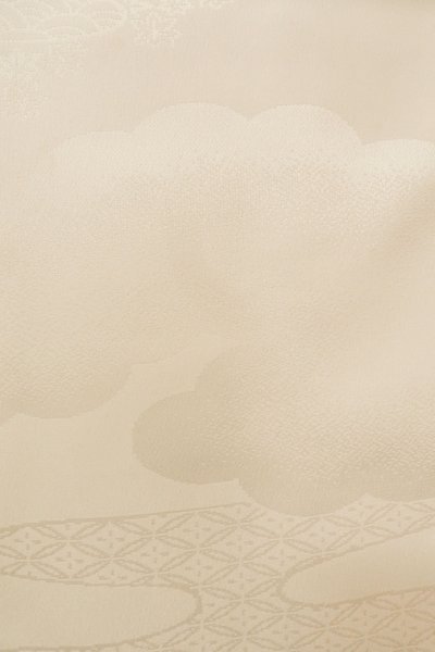Photo6: P0421S Vintage Japanese kimono White JUBAN undergarment for women / Synthetic., Based woven pattern: Bamboo leaf, Wave, Cloud, Haze, Crossed circles (Grade C) (6)