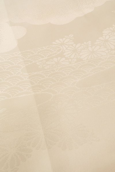 Photo8: P0421S Vintage Japanese kimono White JUBAN undergarment for women / Synthetic., Based woven pattern: Bamboo leaf, Wave, Cloud, Haze, Crossed circles (Grade C) (8)