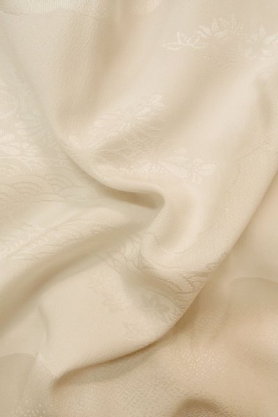 Photo11: P0421S Vintage Japanese kimono White JUBAN undergarment for women / Synthetic., Based woven pattern: Bamboo leaf, Wave, Cloud, Haze, Crossed circles (Grade C) (11)