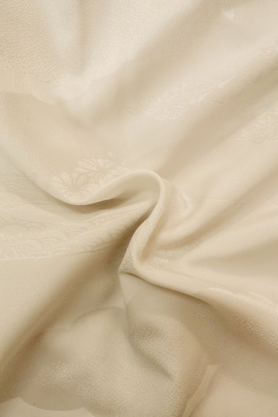 Photo12: P0421S Vintage Japanese kimono White JUBAN undergarment for women / Synthetic., Based woven pattern: Bamboo leaf, Wave, Cloud, Haze, Crossed circles (Grade C) (12)