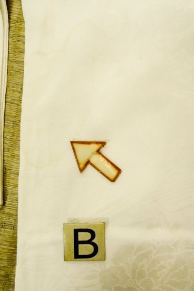 Photo15: P0421V Vintage Japanese kimono Off White JUBAN undergarment for women / Synthetic., Based woven pattern: MOMIJI maple leaf, Pine tree/branch/needle, Stream (Grade C) (15)