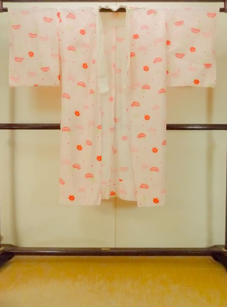 Photo1: P0422B Vintage Japanese kimono Pale Pink JUBAN undergarment for women / Mousseline. SAKURA cherry blossom (Grade B) (1)