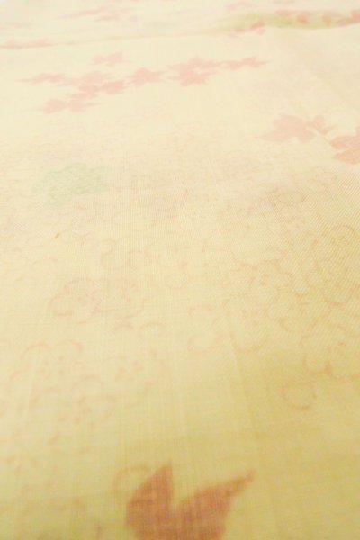 Photo8: P0422C Vintage Japanese kimono Light Ivory JUBAN undergarment for women / Mousseline. UME plum bloom, There are holes (Grade D) (8)