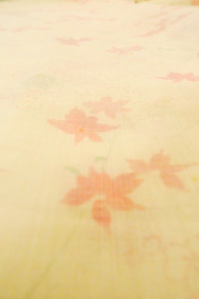 Photo9: P0422C Vintage Japanese kimono Light Ivory JUBAN undergarment for women / Mousseline. UME plum bloom, There are holes (Grade D) (9)