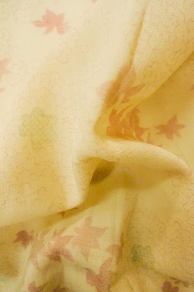Photo12: P0422C Vintage Japanese kimono Light Ivory JUBAN undergarment for women / Mousseline. UME plum bloom, There are holes (Grade D) (12)
