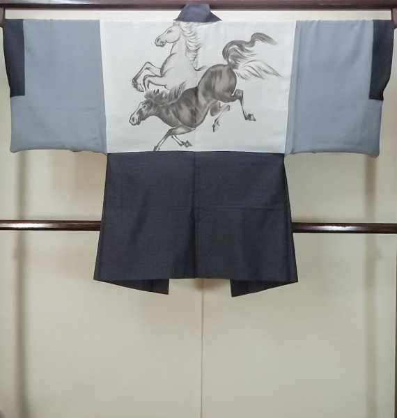 Photo3: P0526D Vintage Japanese kimono Dark Indigo Blue OSHIMA-TSUMUGI for men / Silk. Tortoise-shell pattern(Hexagonal pattern) (Grade B) (3)