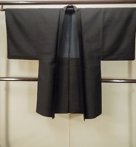 Photo1: P0526F Vintage Japanese kimono Light Black Men's Haori for men / Silk. (Grade B) (1)