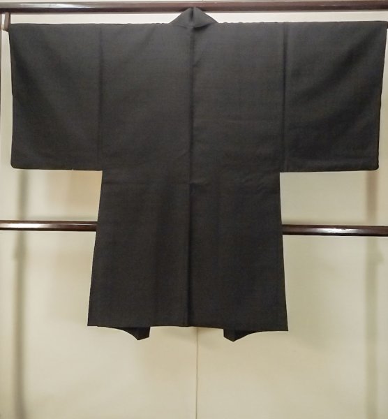 Photo2: P0526F Vintage Japanese kimono Light Black Men's Haori for men / Silk. (Grade B) (2)